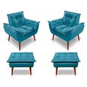 Ver imagem 1 de Kit C/02 Poltronas Opala + 02 Puffs Opala Elegante Suede Azul Tiffany