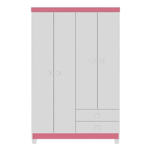 Guarda Roupa Infantil 4 Portas 2 Gavetas Branco Rosa