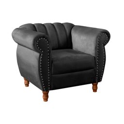 Poltrona Realeza Chesterfield Cadeira Vintage Decoração Retrô - Veludo Preto - 2