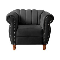 Poltrona Realeza Chesterfield Cadeira Vintage Decoração Retrô - Veludo Preto - 1