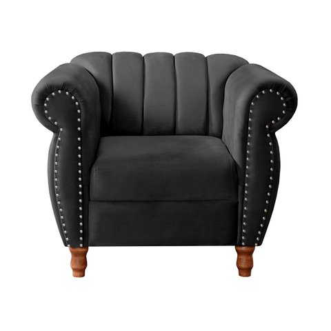 Poltrona Realeza Chesterfield Cadeira Vintage Decoração Retrô - Veludo Preto