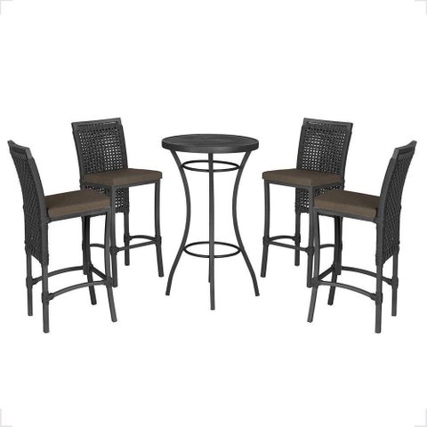 Mesa Bistrô e 4 Banquetas Roma Preta Corda Estofado 9 Trama Preto