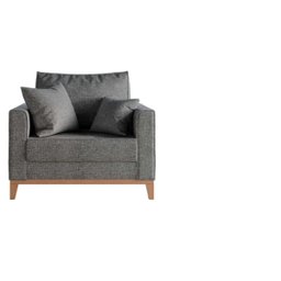 Poltrona Benny Pés Base Em Madeira Em Linho Cotton Para Sala - Cinza - 2