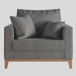 Poltrona Benny Pés Base Em Madeira Em Linho Cotton Para Sala - Cinza - 1