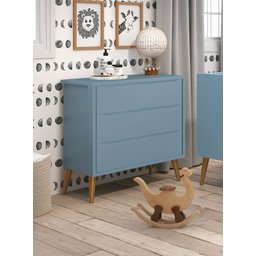 Cômoda Gaveteiro Théo New Azul Fosco com Madeira - MoveisAqui - 2