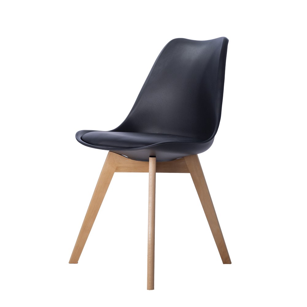 Cadeira Leda Eames Jantar Cozinha com Assento Estofado Preto