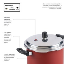 Panela de Pressão Fechamento Externo 4,5l Vermelha Nacional - 6