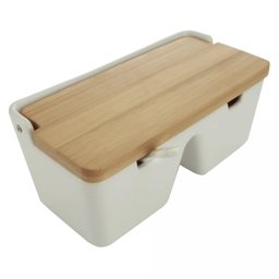 Saleiro de Mesa com 2 Divisórias de Cerâmica e Tampa de Bambu e Colher Bianco 20cm X 9cm - 3