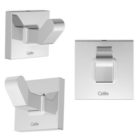 Kit com 3 Cabide para Banheiro 1 Gancho Up Celite Cinza/Cromado
