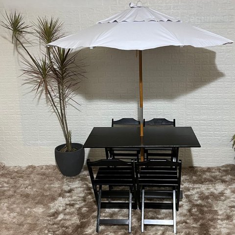 Conjunto Dobrável 120x70 com Ombrelone Paraná Cor do Conjunto:preto;cor do Ombrelone:branco