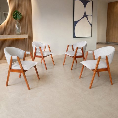 Combo 4 Poltronas Lithi Decorativas e Estofadas Confortáveis Recepção