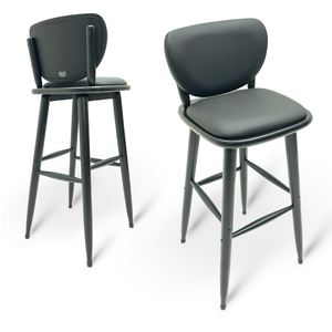 Kit 4 Banquetas de Madeira Torneada Bistrô Estofada - 73cm Preto