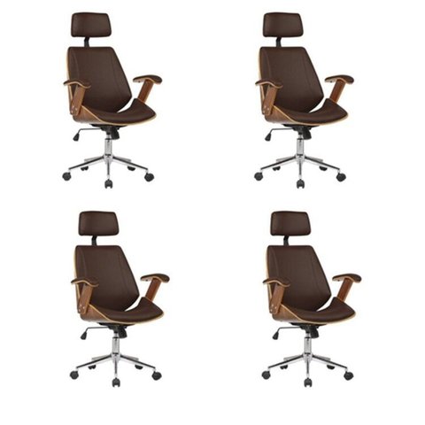 Kit 4 Cadeiras de Escritório Presidente Giratória com Apoia Cabeça Office Lisboa Marrom Rivatti