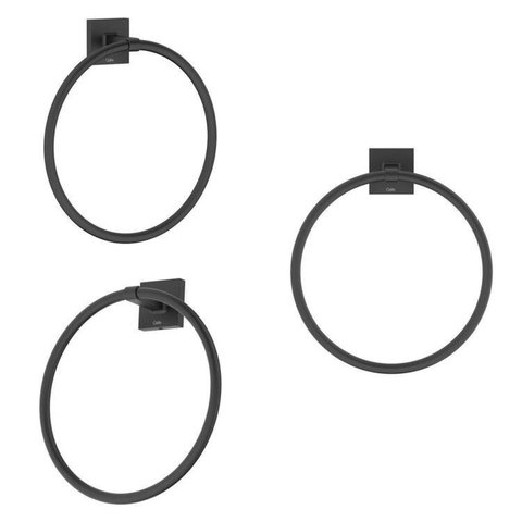 Kit com 3 Toalheiro Anel Up Estilosa para Seu Banheiro Preto/Matte Celite