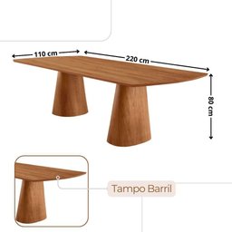 Mesa de Jantar Noronha 220cm Madeira Tampo Barril 8 Cadeiras Eva Milano / Imbuia Nat. - 6