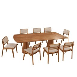 Mesa de Jantar Noronha 220cm Madeira Tampo Barril 8 Cadeiras Eva Milano / Imbuia Nat. - 2