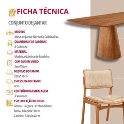 Mesa de Jantar Noronha 220cm Madeira Tampo Barril 8 Cadeiras Eva Milano / Imbuia Nat. - 7