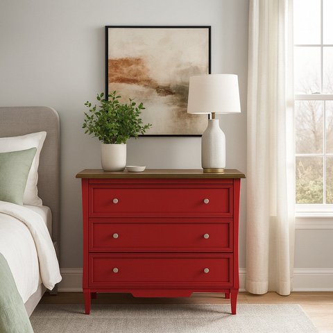 Cômoda para Quarto em MDF 3 Gavetas Amsterdã Vermelho/Amêndoa