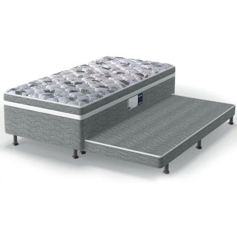 Cama Box c/Auxiliar Conjugado Solteiro: Colchão Ortopédico D28 ProDormir Advanced Pillow Gray (88x18