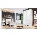 Ver imagem 4 de Guarda Roupa Solteiro Rei de Casa Neve 2 Portas Correr 6 Gavetas MDP Neve 120cm