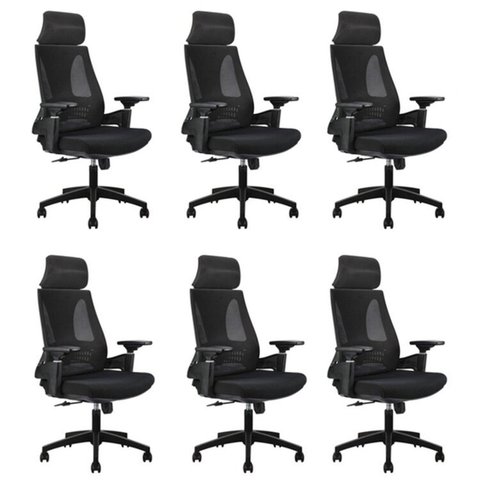 Kit 6 Cadeiras Office Diretor Toledo com Apoia Cabeça e Braços 3d Nr17