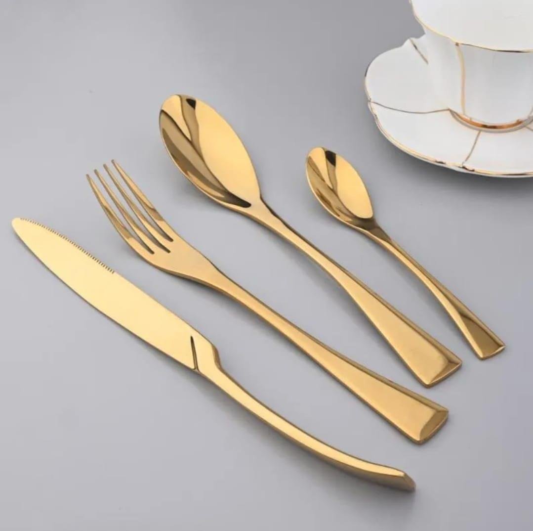 Faqueiro de Luxo Talheres de Inox Longo Dourado Liso 16pc - 4