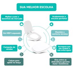 Tampa Vaso Sanitário Madeira Laqueada Optima Branco para Bacia Sensea - 4