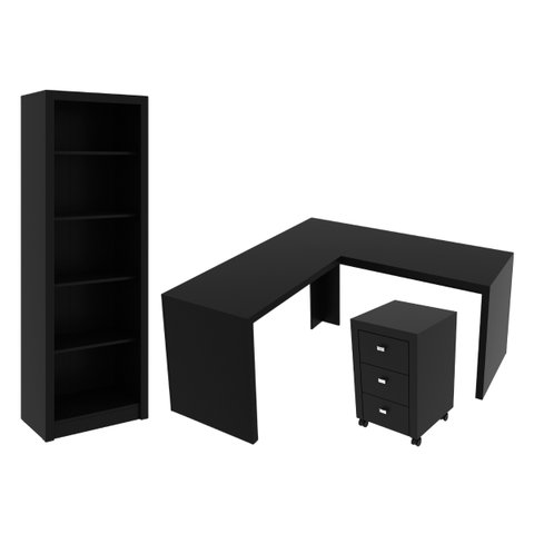 Conjunto para Escritório Preto 3 Peças Tecnomobili
