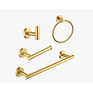 Kit Acessórios para Banheiro Aço Inox Acabamento Redondo Dourado Gold 4 Peças