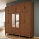 Ver imagem 4 de Guarda Roupa Casal com Espelho 12 Portas 2 Gavetas Madeira Maciça Lorie F06 Castanho - Lyam Decor