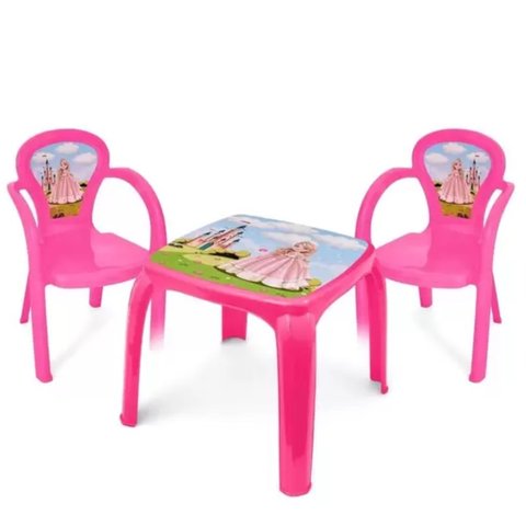 Mesa Mesinha Infantil Rosa Princesa com 2 Cadeiras Plástica