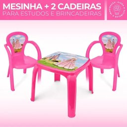 Mesa Mesinha Infantil Rosa Princesa com 2 Cadeiras Plástica - 6