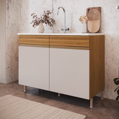 Balcão de Cozinha Ripado 120cm Organic Marrom/Nature/Sand