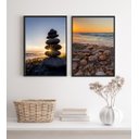 Ver imagem 2 de Kit 2 Quadros Decorativos Praia Pedras e Conchas 45x34cm - com Vidro:madeira Preta