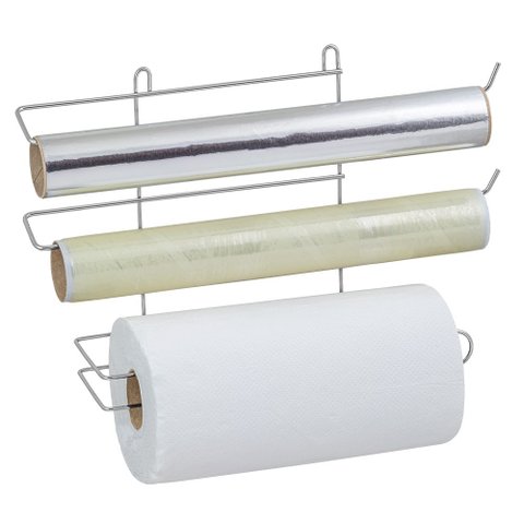 Porta Papel Toalha de Parede Suporte Suspenso Triplo para Rolos Alumínio Filme PVC