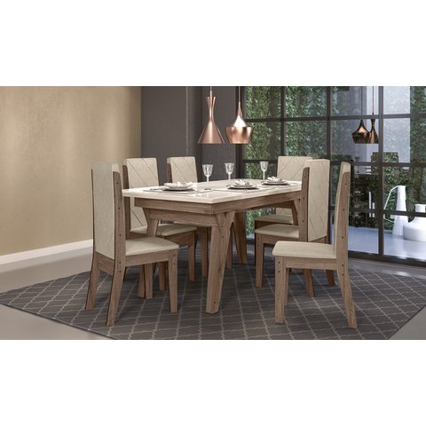 CONJUNTO SALA DE JANTAR DANDARA 1,56 COM 6 CADEIRAS AMÊN 74B