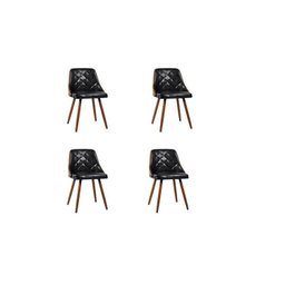 Kit 4 Cadeiras para Sala de Jantar Estofadas Milão Prata/Preto - 1 Kit 4 Cadeiras para Sala de Jantar Estofadas Milão Prata/Preto - 1