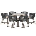 Ver imagem 1 de Mesa com 6 Cadeiras de Jantar Roma 120cm e Noronha em Alumínio Marrom Corda Náutica Estofado 6 Trama