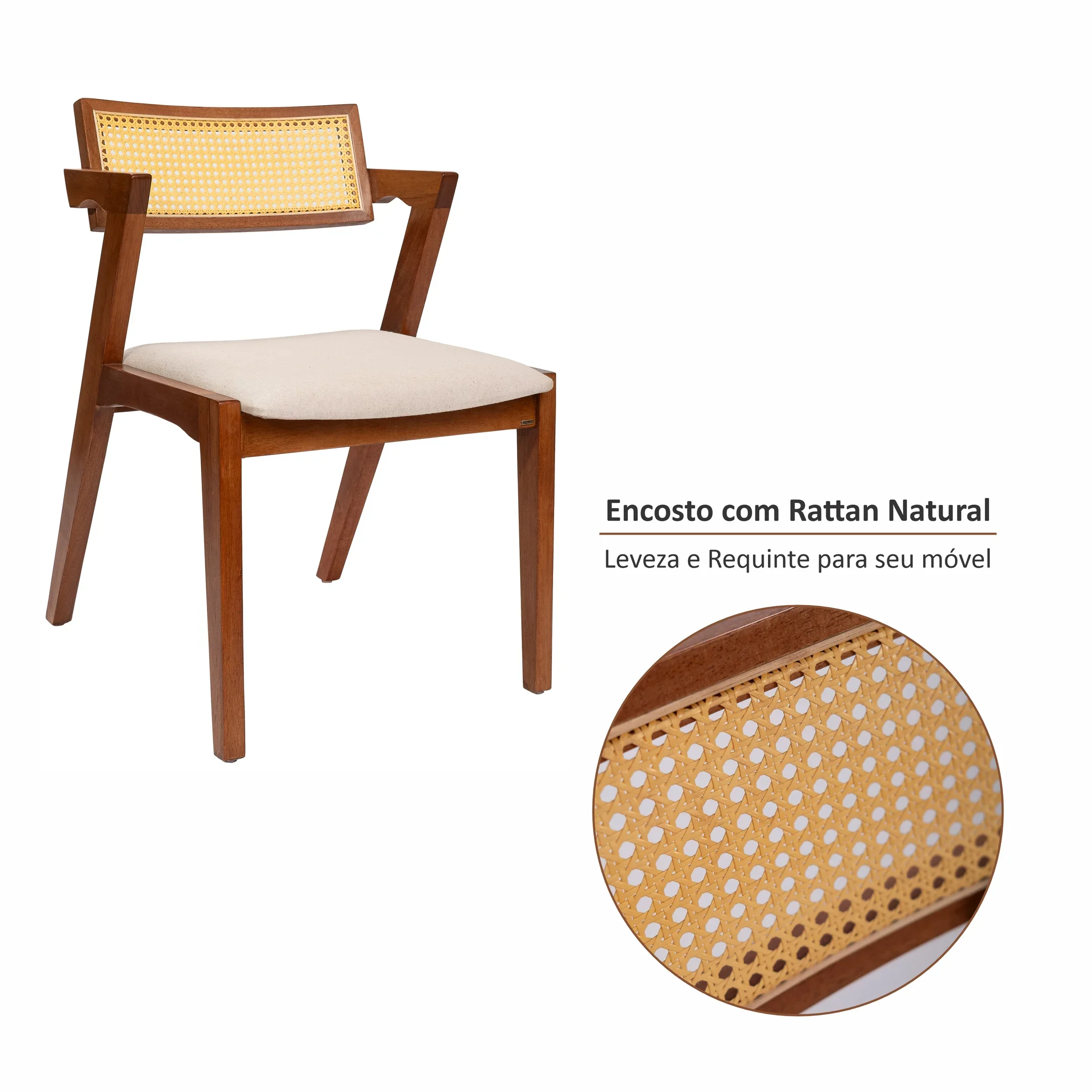 Kit 2 Cadeiras de Madeira Maciça Tauari e Rattan Natural com Assento Estofado Zahara Living Outdoor  - 11