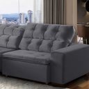 Ver imagem 2 de Sofá Retrátil Reclinável 6 Lugares 290cm com Pillow Veludo Cinza Alasca Megasul