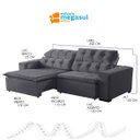 Ver imagem 3 de Sofá Retrátil Reclinável 6 Lugares 290cm com Pillow Veludo Cinza Alasca Megasul