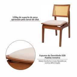 Kit 6 Cadeiras de Madeira Maciça Tauari e Rattan Natural Assento Estofado Daren Living Outdoor Espre - 7