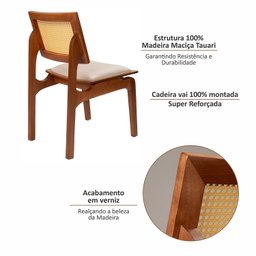 Kit 6 Cadeiras de Madeira Maciça Tauari e Rattan Natural Assento Estofado Daren Living Outdoor Espre - 6