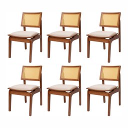 Kit 6 Cadeiras de Madeira Maciça Tauari e Rattan Natural Assento Estofado Daren Living Outdoor Espre - 2