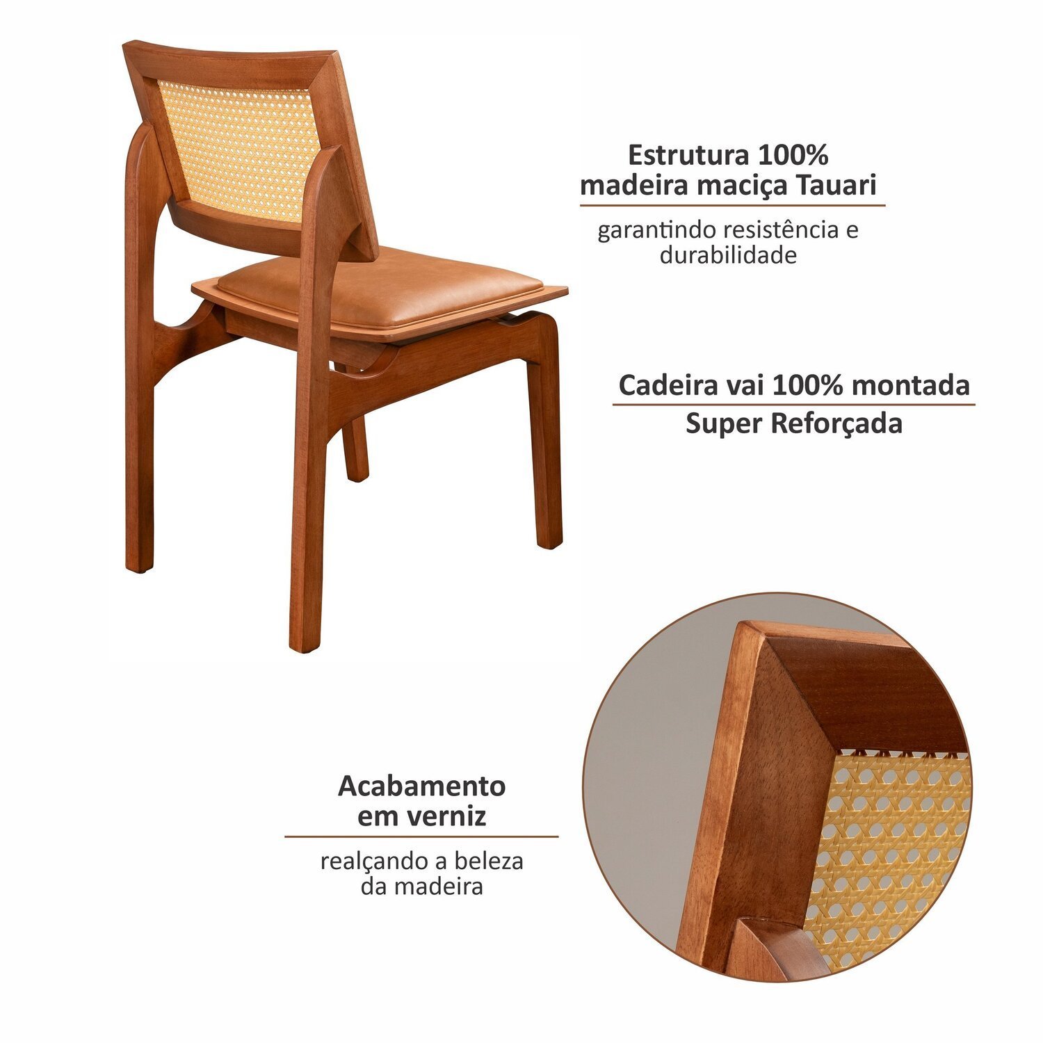 Conjunto de 4 Cadeiras de Madeira Maciça Tauari, Rattan Natural e Assento Estofado Daren Living Outdoor  - 7