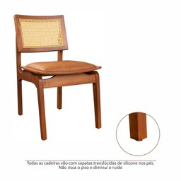 Conjunto com 4 Cadeiras de Madeira 100% Maciça Tauari e Rattan Natural com Assento Estofado Daren Li - 11
