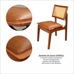 Conjunto com 6 Cadeiras de Madeira 100% Maciça Tauari e Rattan Natural com Assento Estofado Daren Li - 10