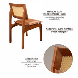 Conjunto com 6 Cadeiras de Madeira 100% Maciça Tauari e Rattan Natural com Assento Estofado Daren Li - 7