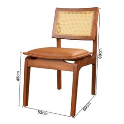 Conjunto com 6 Cadeiras de Madeira 100% Maciça Tauari e Rattan Natural com Assento Estofado Daren Li - 5