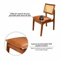 Conjunto com 6 Cadeiras de Madeira 100% Maciça Tauari e Rattan Natural com Assento Estofado Daren Li - 6